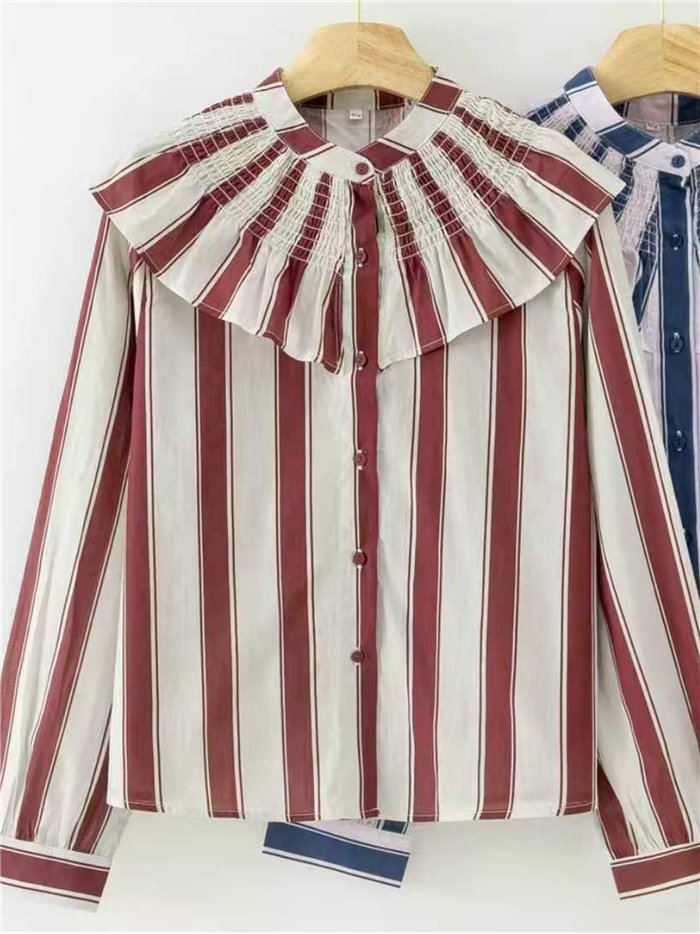 Striped ruffle collar blouse