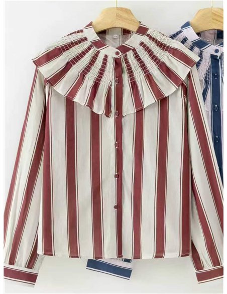 Striped ruffle collar blouse