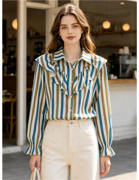 Camicia a righe con volant