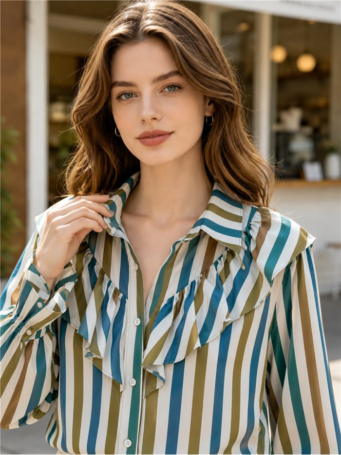 Camicia a righe con volant