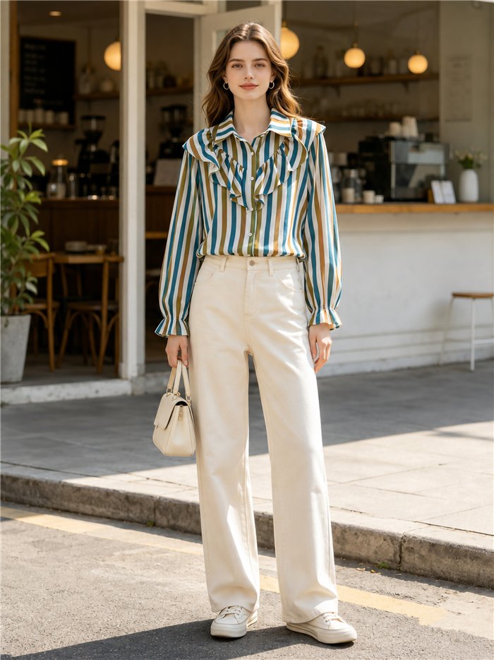 Camicia a righe con volant