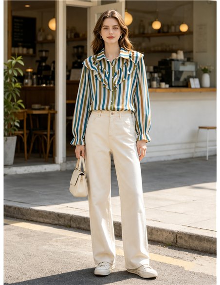 Camicia a righe con volant