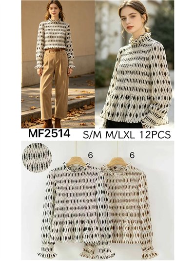 Shirred diamond print blouse 2