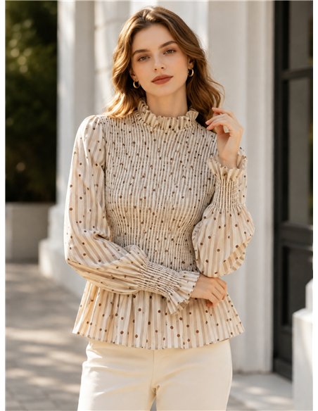 Blusa rayas y lunares con nido de abeja