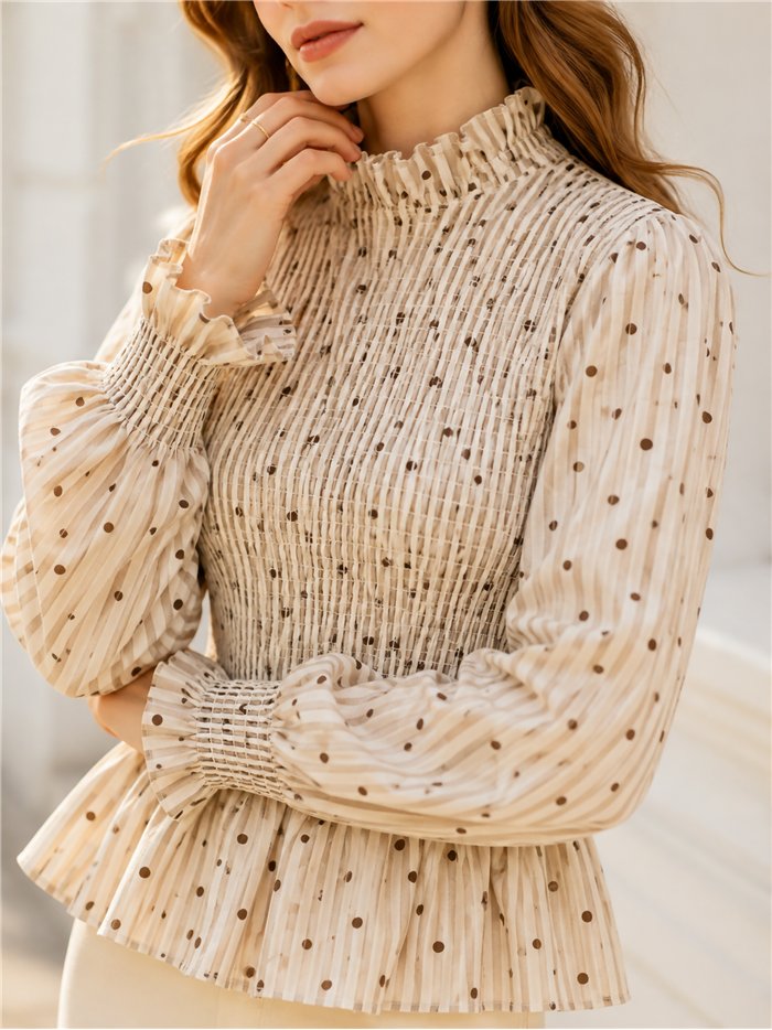 Blusa rayas y lunares con nido de abeja