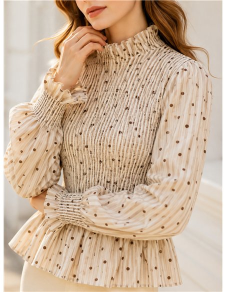 Blusa rayas y lunares con nido de abeja