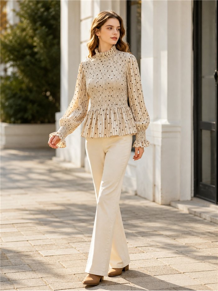 Blusa rayas y lunares con nido de abeja