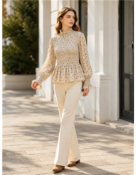 Blusa rayas y lunares con nido de abeja