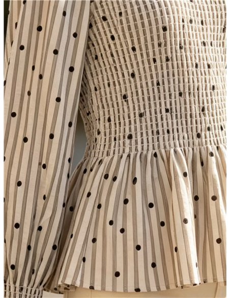 Blusa rayas y lunares con nido de abeja