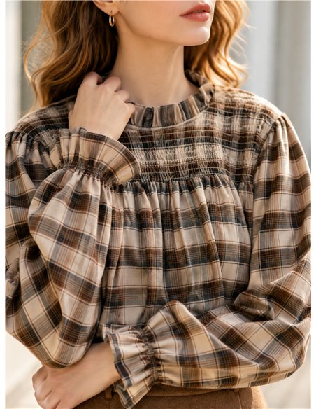Karierte Bluse mit Raffungen
