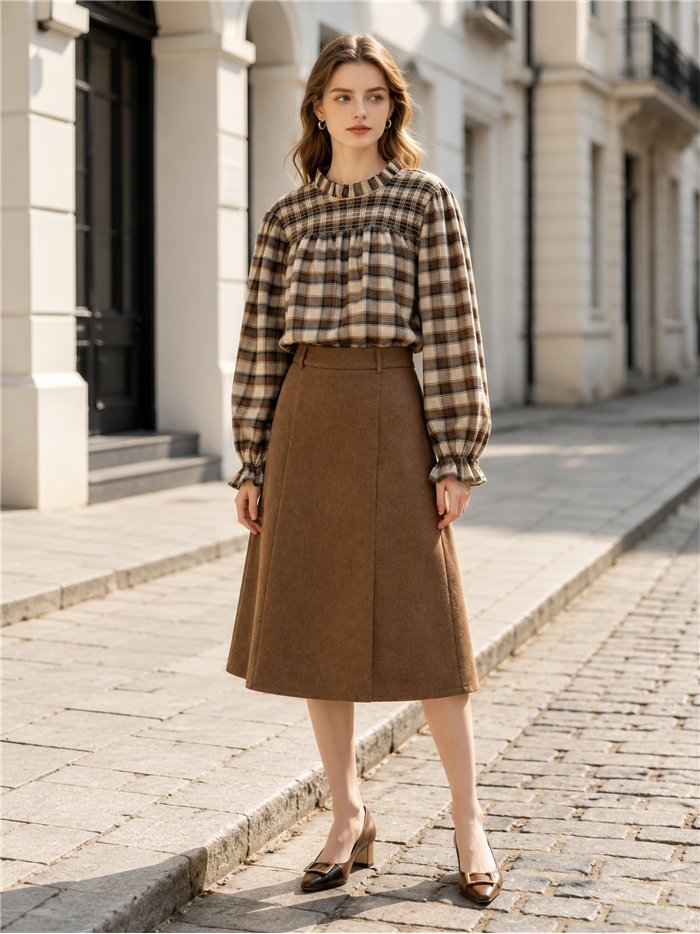 Karierte Bluse mit Raffungen