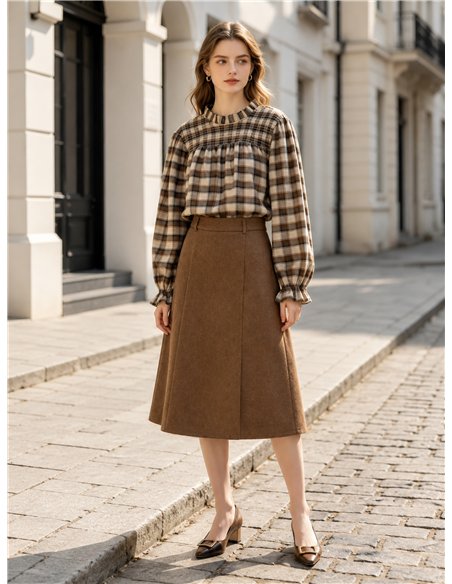 Karierte Bluse mit Raffungen
