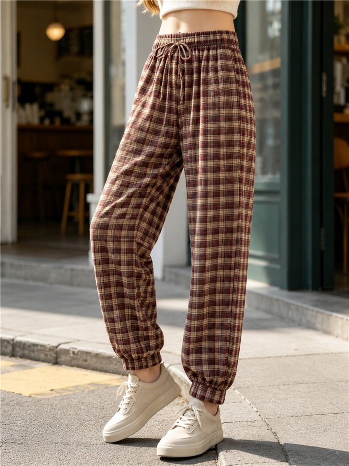 Pantalón jogger cuadros con cordón