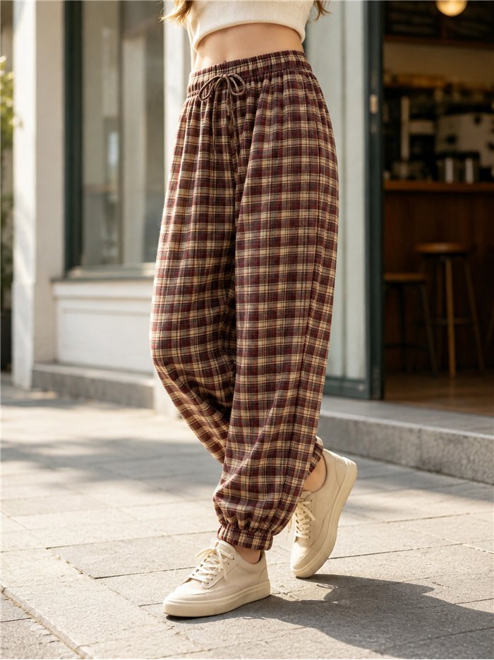 Pantalón jogger cuadros con cordón