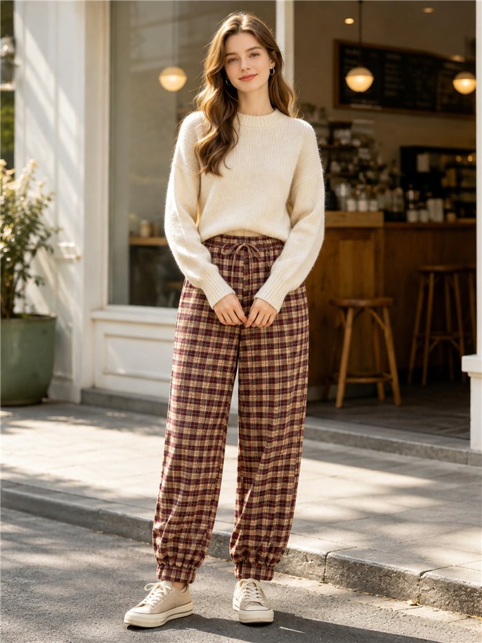 Pantalón jogger cuadros con cordón
