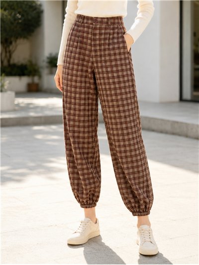 Pantalón cuadros bajo elástico