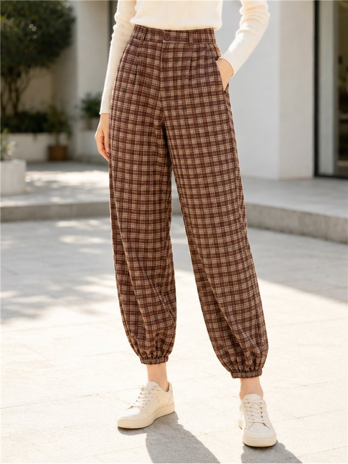 Pantalón cuadros bajo elástico