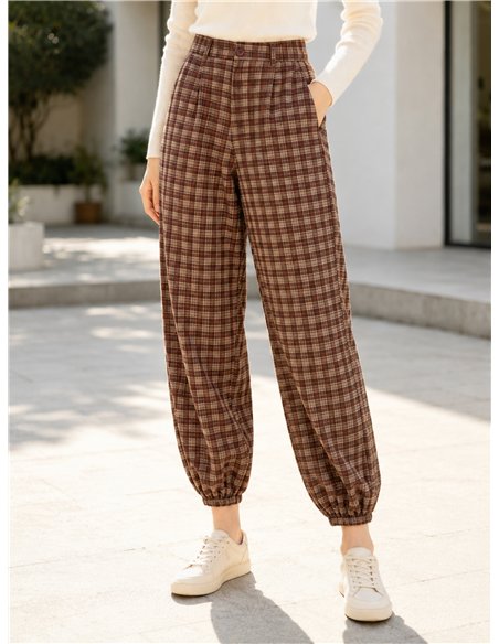 Pantalón cuadros bajo elástico
