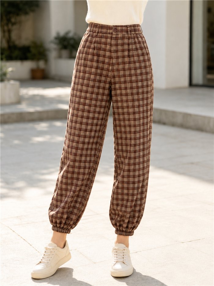 Pantalón cuadros bajo elástico