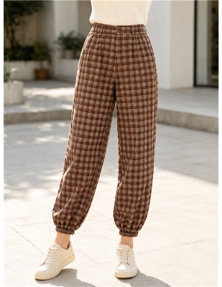 Pantalón cuadros bajo elástico