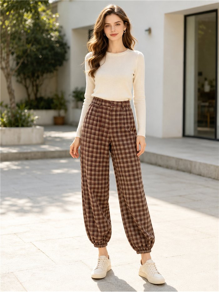 Pantalón cuadros bajo elástico
