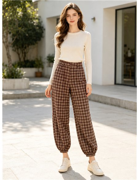 Pantalón cuadros bajo elástico