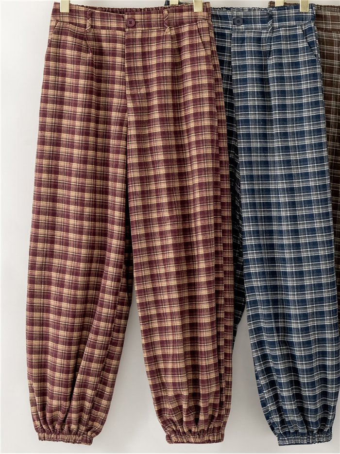 Pantalón cuadros bajo elástico