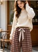 Pantalón wide leg cuadros con cinturón