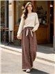 Pantalón wide leg cuadros con cinturón