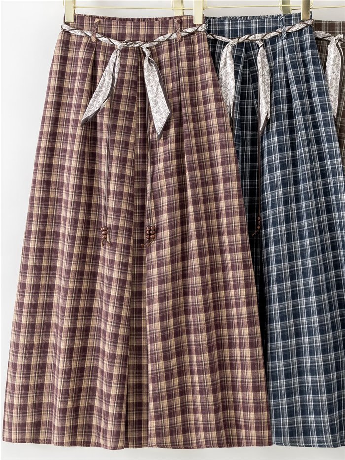 Pantalón wide leg cuadros con cinturón