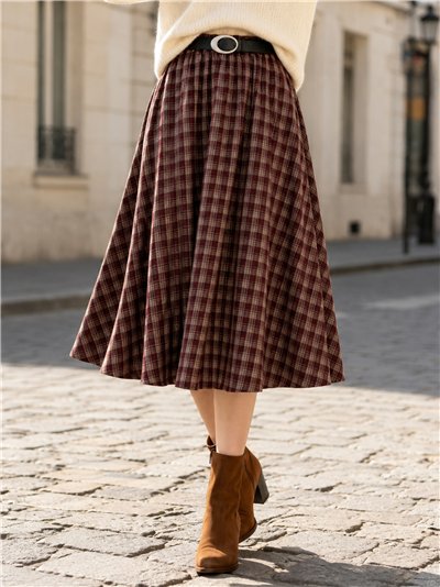 Falda midi cuadros con cinturón