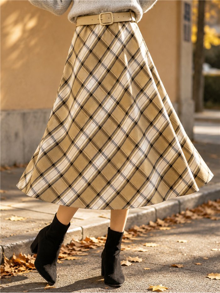 Falda midi cuadros diagonales