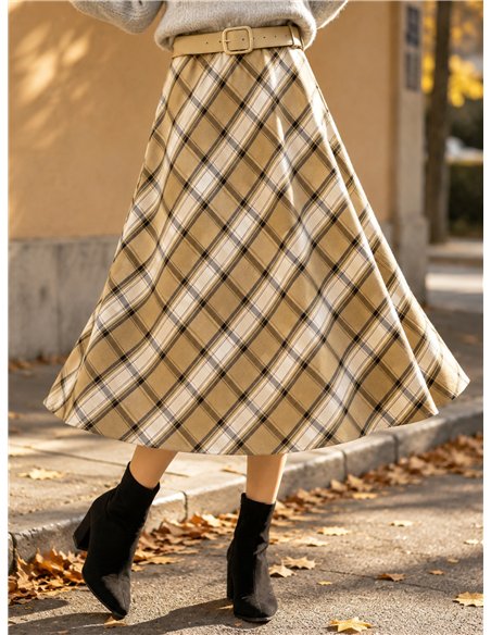 Falda midi cuadros diagonales
