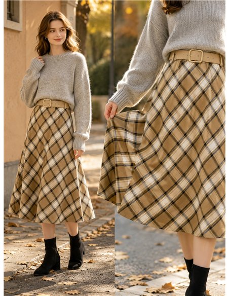 Falda midi cuadros diagonales