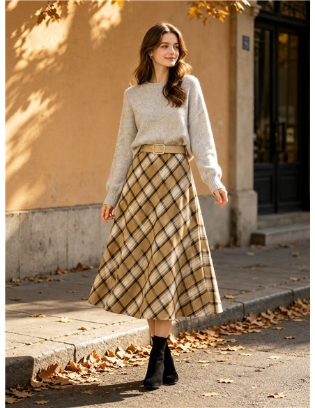 Falda midi cuadros diagonales