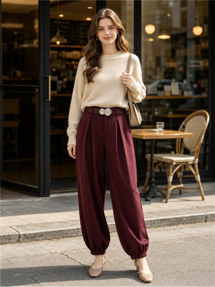 Pantalón jogger con cinturón joya