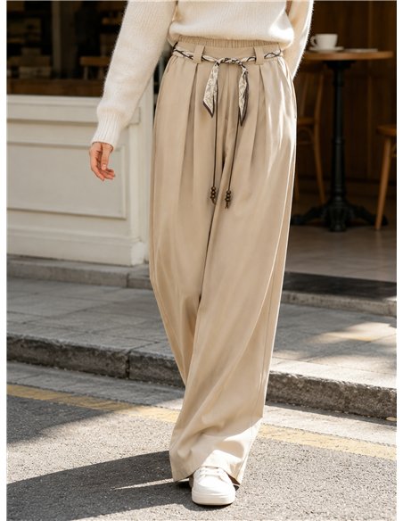 Pantalón wide leg con cinturón pañuelo