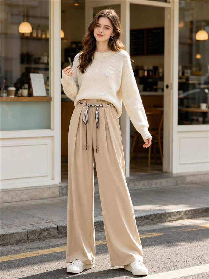 Pantalón wide leg con cinturón pañuelo