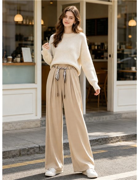 Pantalón wide leg con cinturón pañuelo
