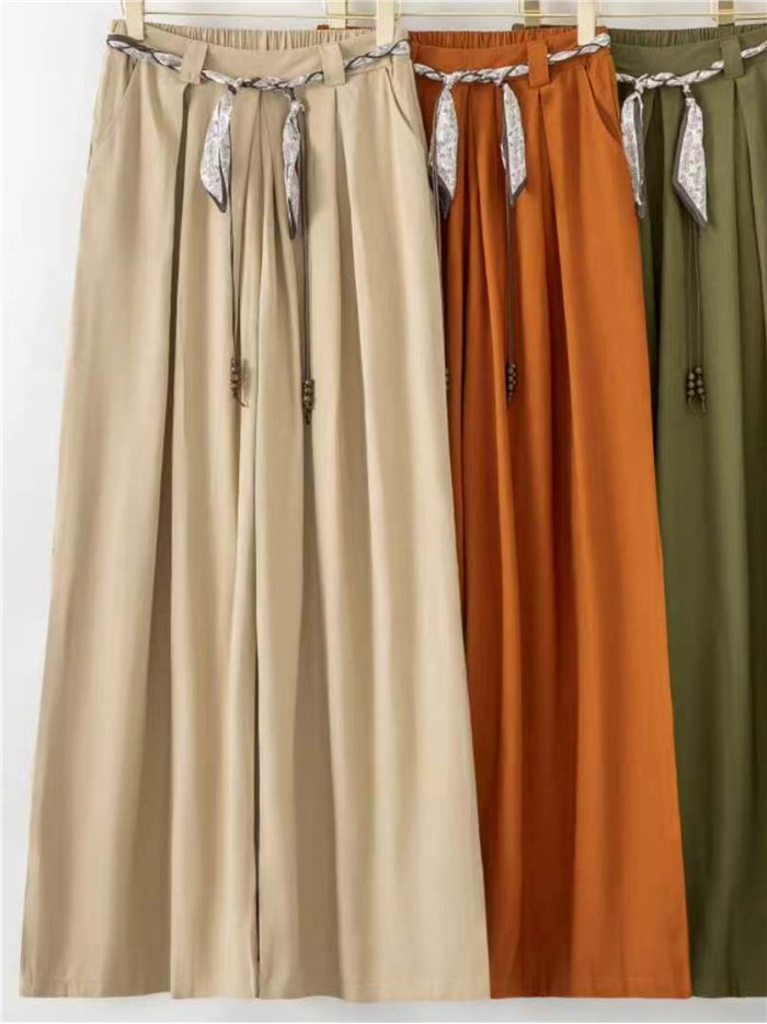Pantalón wide leg con cinturón pañuelo