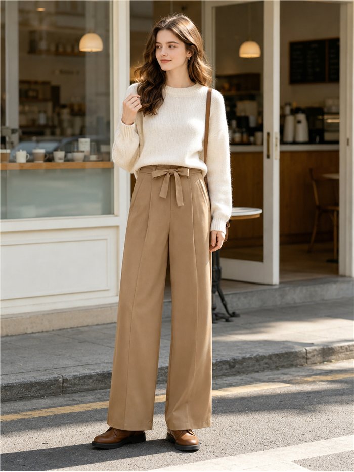 Pantalón wide leg con lazo