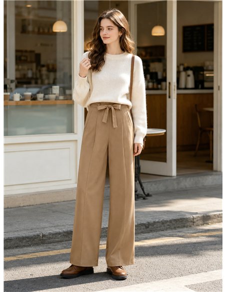 Pantalón wide leg con lazo