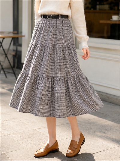 Falda midi de cuadros con volantes