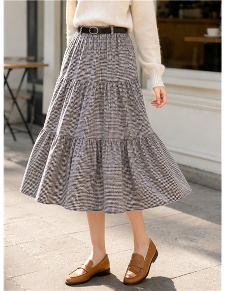 Falda midi de cuadros con volantes