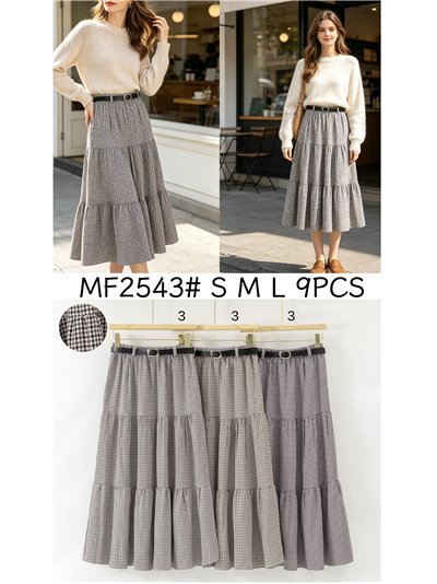 Falda midi de cuadros con volantes 2