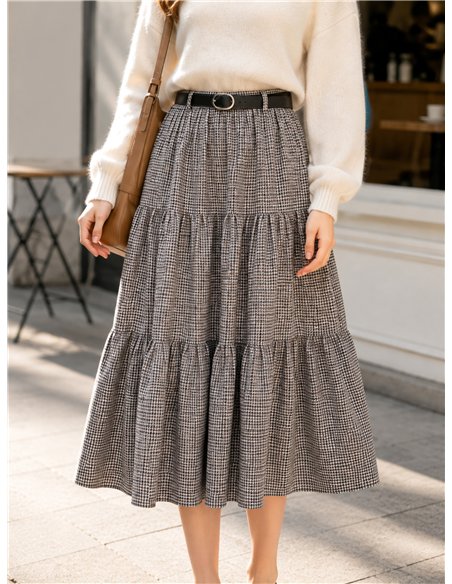 Falda midi de cuadros con volantes