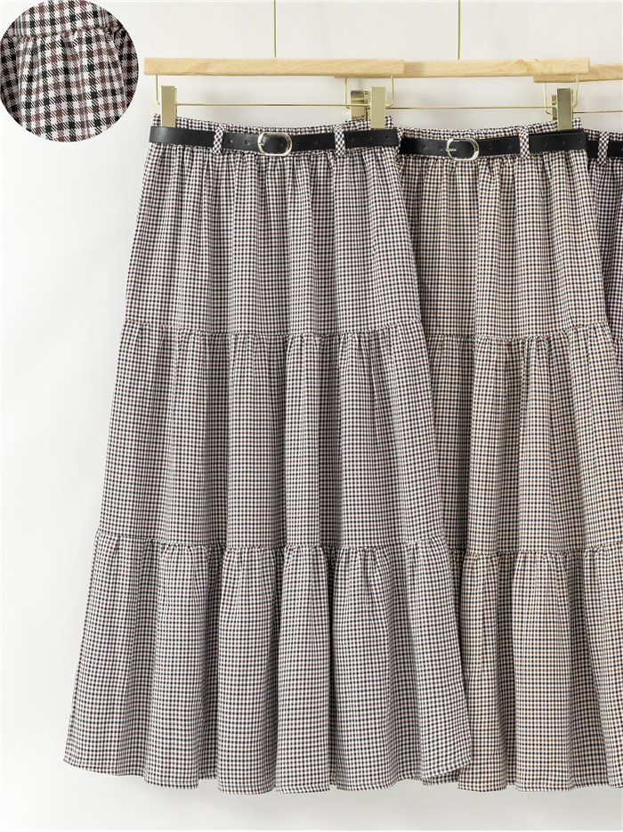 Falda midi de cuadros con volantes