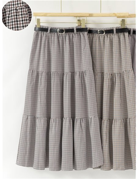 Falda midi de cuadros con volantes
