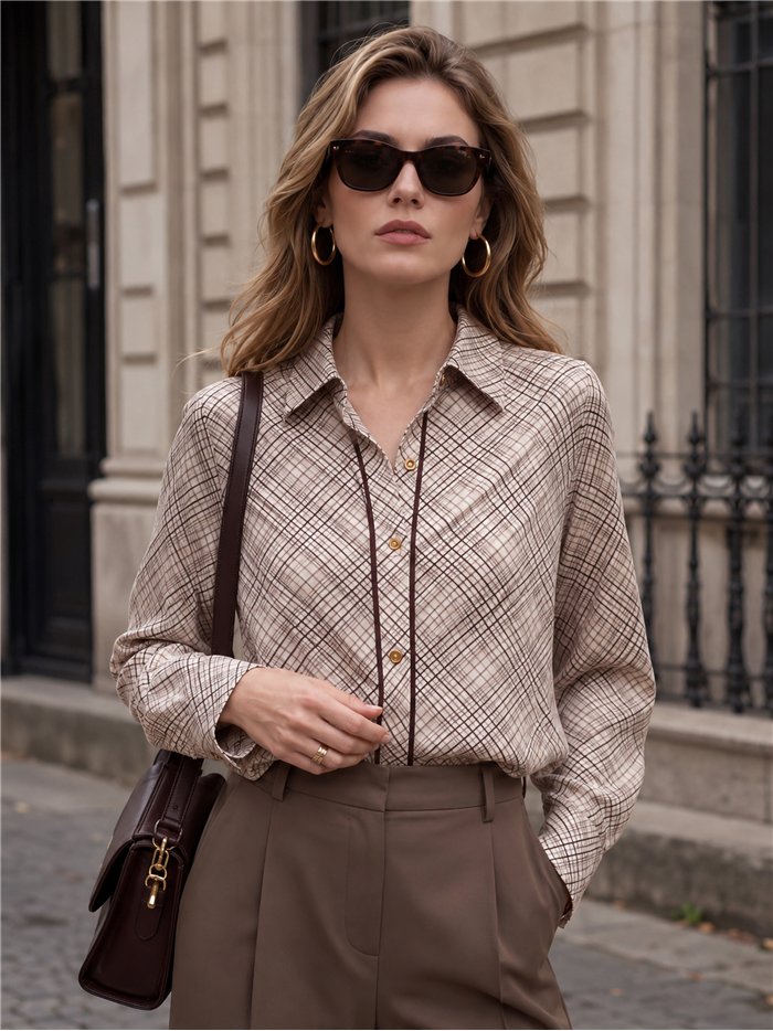 Camicia a quadri diagonali con profili