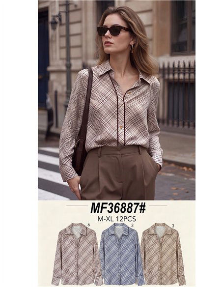 Camicia a quadri diagonali con profili